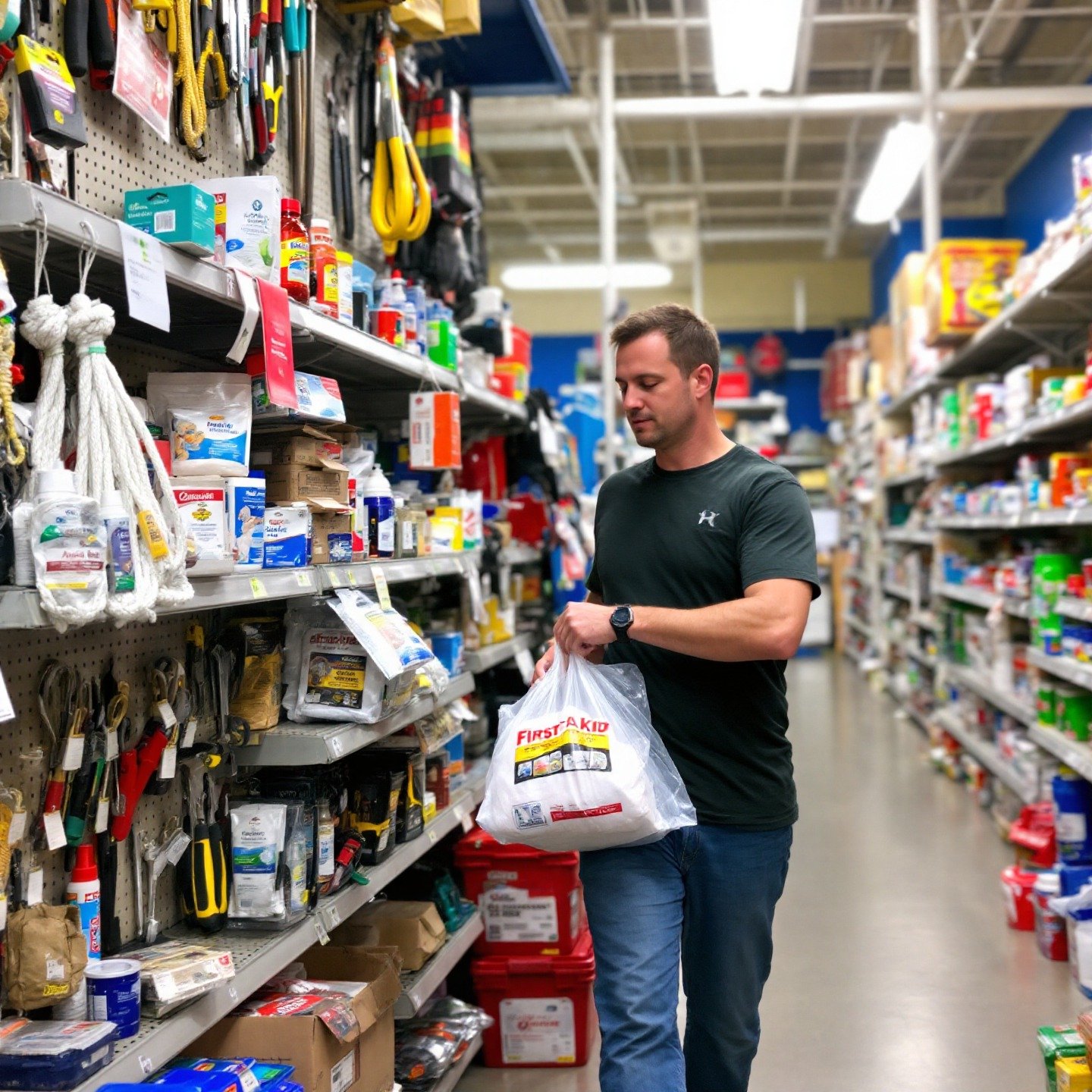 Un botiquín primeros auxilios supervivencia bien equipado, mostrando elementos esenciales para emergencias.